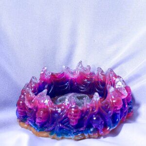 Purple & Blue Ashtray w/ Skulls and Flames